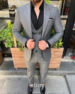 Gray Slim-Fit Suit 3-Piece, All Sizes Acceptable #143