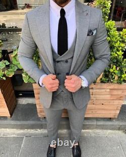 Gray Slim-Fit Suit 3-Piece, All Sizes Acceptable #145