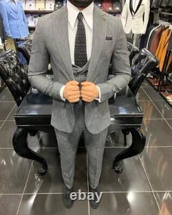 Gray Slim-Fit Suit 3-Piece, All Sizes Acceptable #154