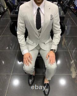 Gray Slim-Fit Suit 3-Piece, All Sizes Acceptable #194