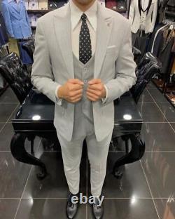 Gray Slim-Fit Suit 3-Piece, All Sizes Acceptable #206