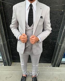 Gray Slim-Fit Suit 3-Piece, All Sizes Acceptable #49