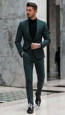Green Men Slim Fit Suit Gentleman Prom Business Groom Tuxedo Wedding Suit Blazer