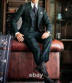 Green Plaid Men Suits Prom Groom Tuxedos Slim Fit for Business Wedding Custom