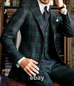 Green Plaid Men Suits Prom Groom Tuxedos Slim Fit for Business Wedding Custom