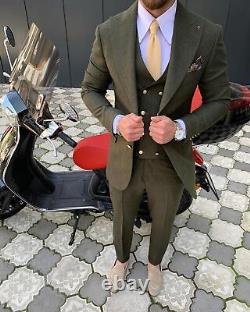 Green Slim-Fit Suit 3-Piece, All Sizes Acceptable #127