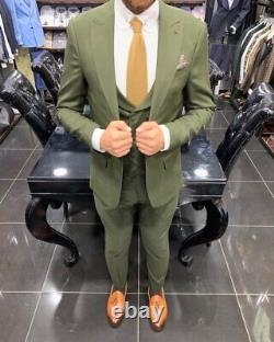 Green Slim-Fit Suit 3-Piece, All Sizes Acceptable #175