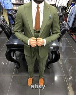 Green Slim-Fit Suit 3-Piece, All Sizes Acceptable #191