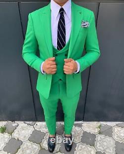 Green Slim-Fit Suit 3-Piece, All Sizes Acceptable #60