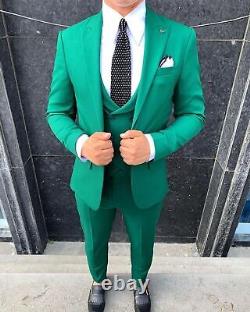 Green Slim-Fit Suit 3-Piece, All Sizes Acceptable #63