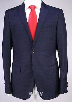 Gucci Current Model Navy Blue Polka Dot Peak Lapel Slim Fit 2-Btn Suit 38R