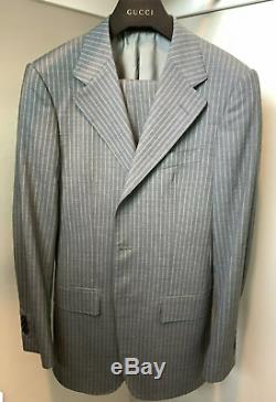 Gucci Mens Gray Striped Slim Fit 100% Wool Suit Eu 44r (us 34r) 30 Waist, Italy