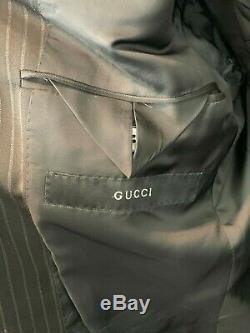 Gucci Tom Ford Mens Black Slim Fit Wool Suit, Pinstripe Detail, Eu 46r (us 36r)