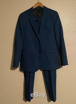 H&M Slim Fit 2 Piece Dark Green Teal Suit Sz 40 40R Blazer Jacket 33 Waist Pants