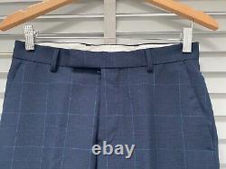 HARRY BROWN 3 Piece Suit 34R Jacket 28R Trouser Slim Fit Blue Check Floral Inner