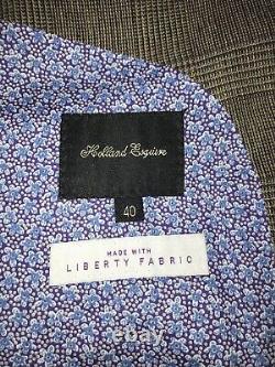 HOLLAND ESQ Liberty Fabric Mens Slim Fit Checked LINEN SUIT 40 Reg W34 L29