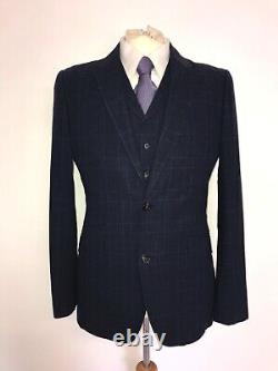 HOLLAND Esq Slim Fit 3 PIECE NAVY BLUE LINEN SUIT 40 Reg -W34 L31 GORGEOUS