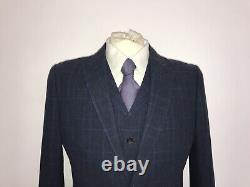 HOLLAND Esq Slim Fit 3 PIECE NAVY BLUE LINEN SUIT 40 Reg -W34 L31 GORGEOUS