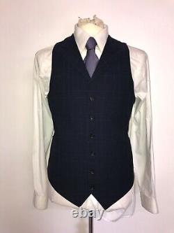 HOLLAND Esq Slim Fit 3 PIECE NAVY BLUE LINEN SUIT 40 Reg -W34 L31 GORGEOUS