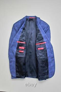 HUGO BOSS Astian Plaid Extra Slim Fit Suit Jacket 42S Navy Blue