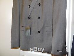 HUGO BOSS Gray RUSTY WIN Slim Fit Double Breasted Suit Virgin Wool 44R 54