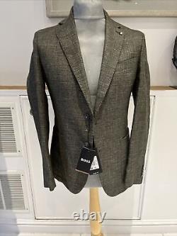 HUGO BOSS Green Slim Fit Linen Blend Unlined Blazer Suit Jacket Size 46