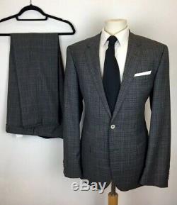 HUGO BOSS Hutson3/Gander1 Slim Fit Grey Check Super 120's Wool Suit 40 R x 34