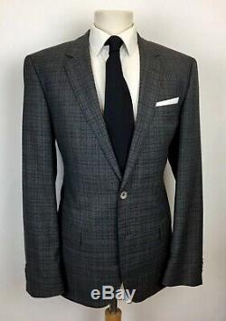 HUGO BOSS Hutson3/Gander1 Slim Fit Grey Check Super 120's Wool Suit 40 R x 34