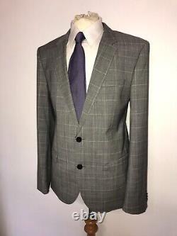 HUGO BOSS Mens Slim Fit GREY Checked WOOL SUIT 42 Reg- W36 L30 LOVELY