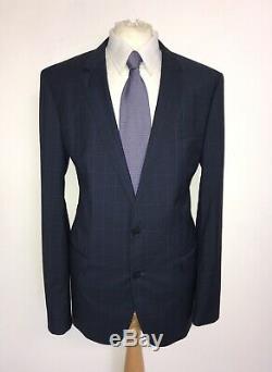 HUGO BOSS Mens Slim Fit NAVY BLUE Checked WOOL SUIT 44 Long -W36 L34 -GORGEOUS