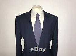 HUGO BOSS Mens Slim Fit NAVY BLUE Checked WOOL SUIT 44 Long -W36 L34 -GORGEOUS