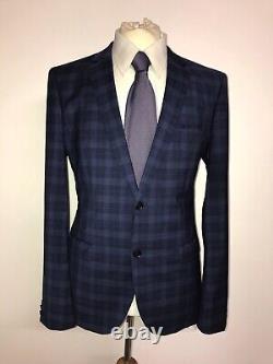 HUGO BOSS Slim Fit BLUE CHECK WOOL SUIT 40 Reg W34 L29 WORN TWICE