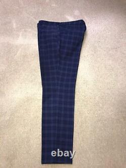 HUGO BOSS Slim Fit BLUE CHECK WOOL SUIT 40 Reg W34 L29 WORN TWICE