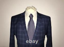 HUGO BOSS Slim Fit BLUE CHECK WOOL SUIT 40 Reg W34 L29 WORN TWICE