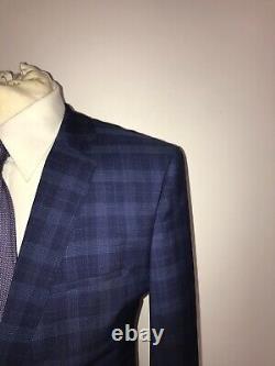 HUGO BOSS Slim Fit BLUE CHECK WOOL SUIT 40 Reg W34 L29 WORN TWICE