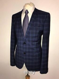 HUGO BOSS Slim Fit BLUE CHECK WOOL SUIT 40 Reg W34 L29 WORN TWICE