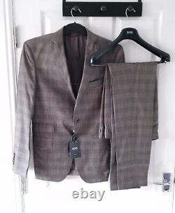 HUGO BOSS T-Halden/Glover Slim Fit Check Suit Wool Silk Tailored 36r BNWT + BAG