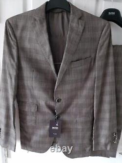 HUGO BOSS T-Halden/Glover Slim Fit Check Suit Wool Silk Tailored 36r BNWT + BAG