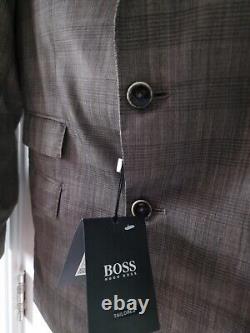 HUGO BOSS T-Halden/Glover Slim Fit Check Suit Wool Silk Tailored 36r BNWT + BAG