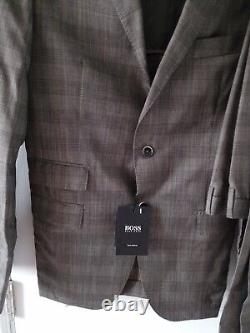 HUGO BOSS T-Halden/Glover Slim Fit Check Suit Wool Silk Tailored 36r BNWT + BAG