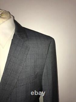 HUGO BOSS Tailored Fit BLUE GREY Check WOOL SUIT 38 Reg W32 L29 GORGEOUS