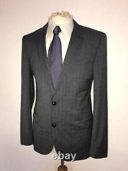 HUGO BOSS Tailored Fit BLUE GREY Check WOOL SUIT 38 Reg W32 L29 GORGEOUS