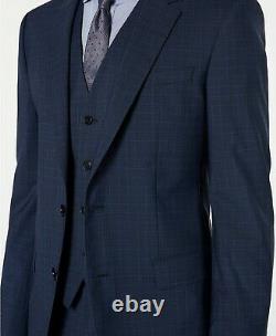 HUGO Men's Slim-Fit Dark Blue Micro-Check Wool Suit Jacket 38S