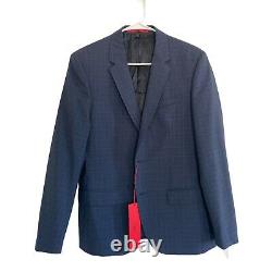 HUGO Men's Slim-Fit Dark Blue Micro-Check Wool Suit Jacket 38S