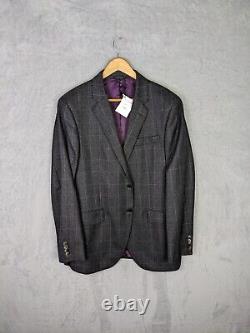 Hackett Charcoal Grey Windowpane 100% Wool Slim Fit Suit 44R / 38R EU 54R