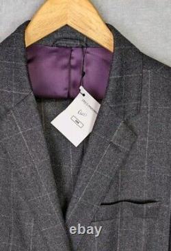 Hackett Charcoal Grey Windowpane 100% Wool Slim Fit Suit 44R / 38R EU 54R