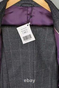 Hackett Charcoal Grey Windowpane 100% Wool Slim Fit Suit 44R / 38R EU 54R