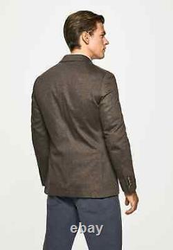 Hackett London Men's Slim Fit Knit Ptooth Suit Jacket Blazer Brown SIze 34R