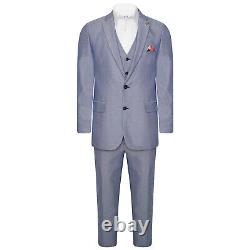 Harry Brown Three Piece Slim Fit Cotton Suit in Blue Mix