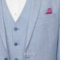 Harry Brown Three Piece Slim Fit Linen Blend Suit in Light Blue